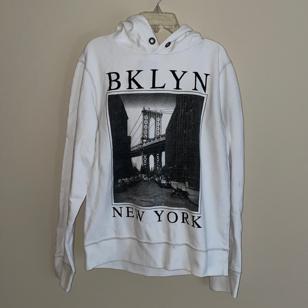 Brooklyn New York Sweatshirt, Medium, White with black decal